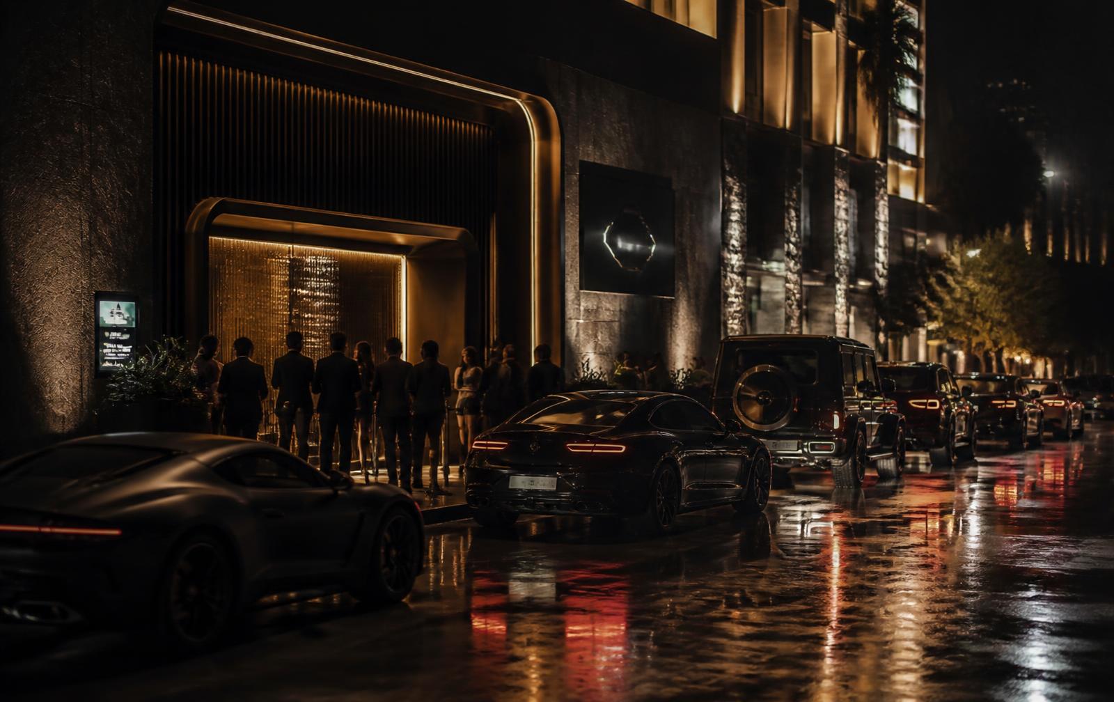 Fahrzeuge vor dem Night-Life-Viertel